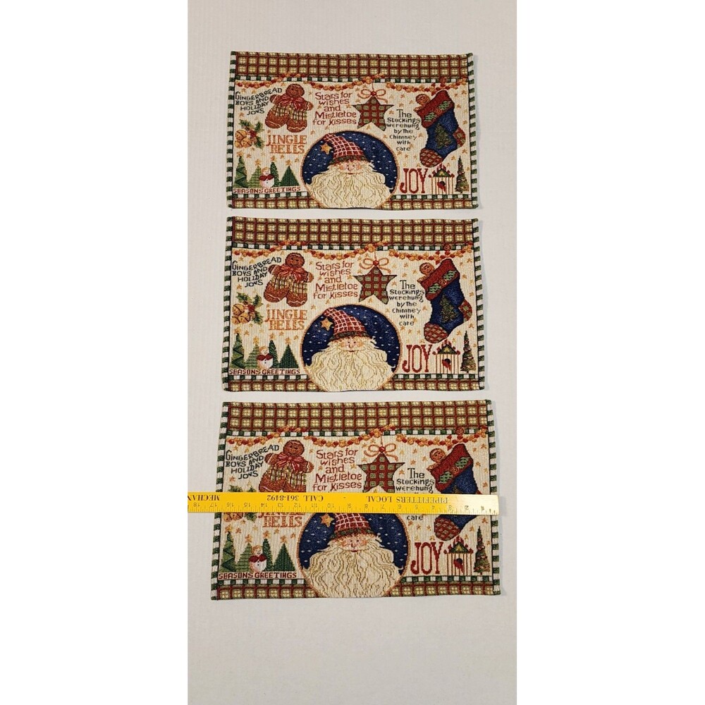 Set Of 3 Tapestry Woven Christmas Placemats Gingerbread Man Santa - Picture 2 of 12